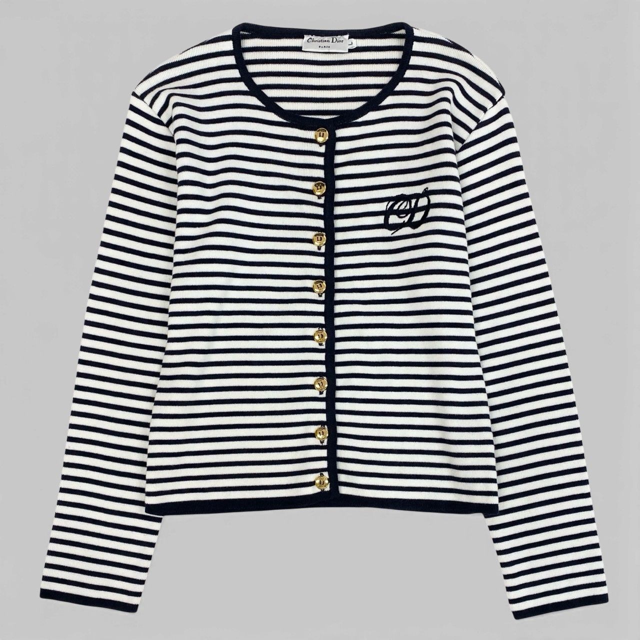 美品 Dior クリスチャンディオール CD 刺繍ロゴ ニット カーディガン 3L28 Vintage Christian Dior ヴィンテージ クリスチャンディオール CD