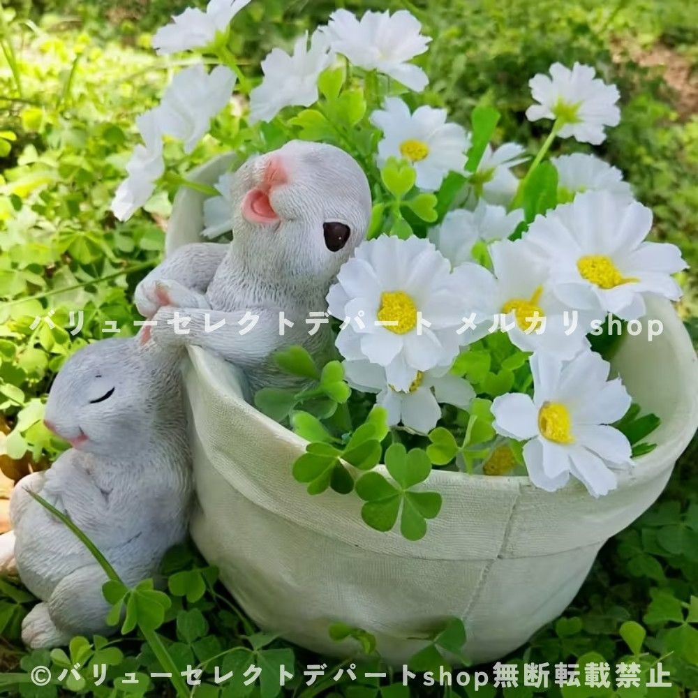 プランター うさぎ ホワイト 樹脂 フラワーポット プランター彫刻 