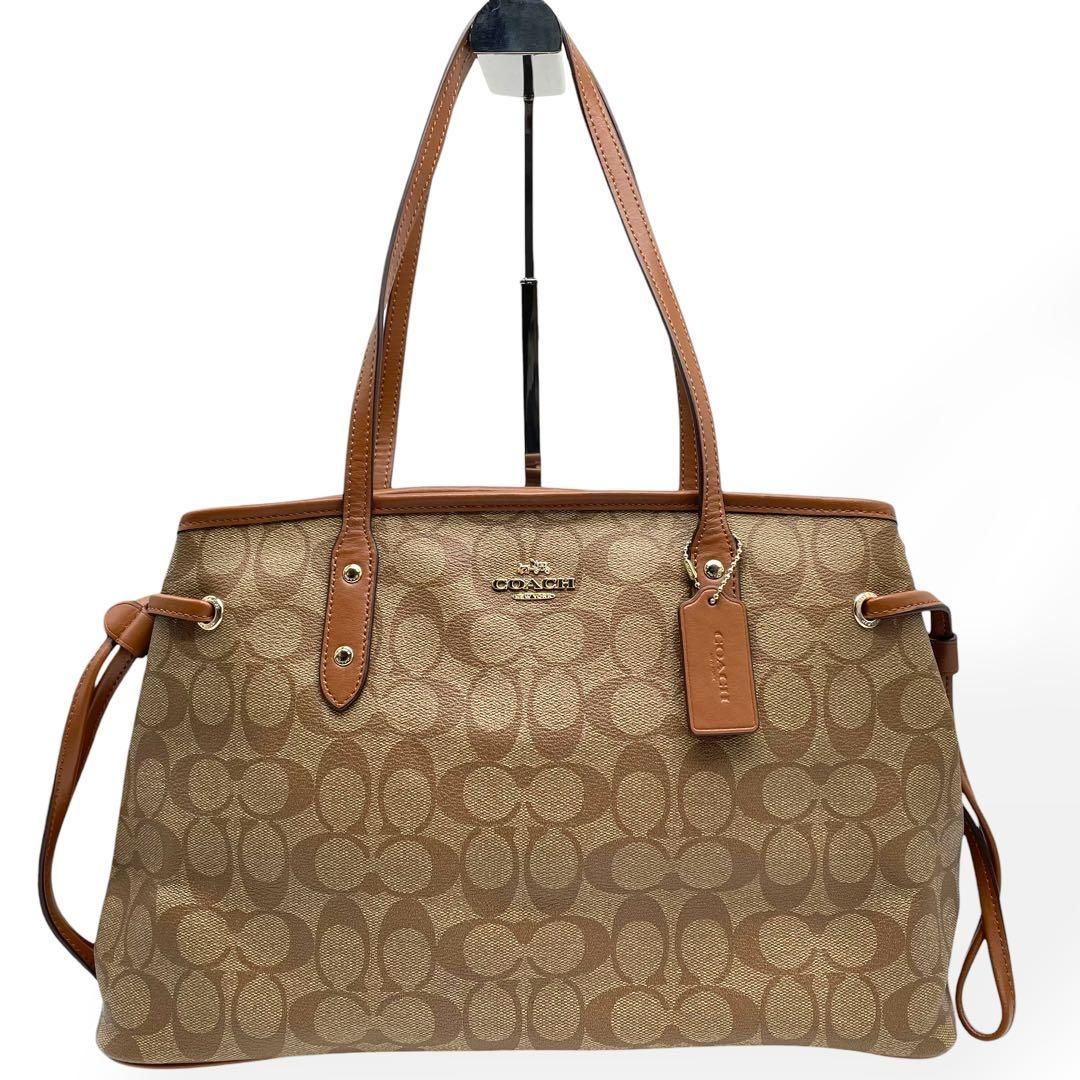 極美品 COACH トートバッグ 肩がけ シグネチャー ブラック f441 極美品 