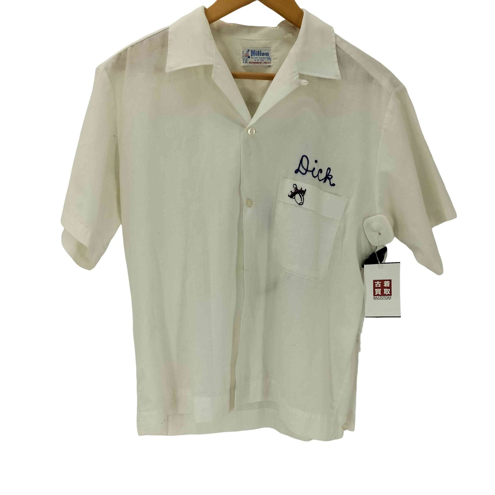 ヒルトン HILTON 70S USA製 両面 ベル 刺繍 S/S 開襟 オープンカラー