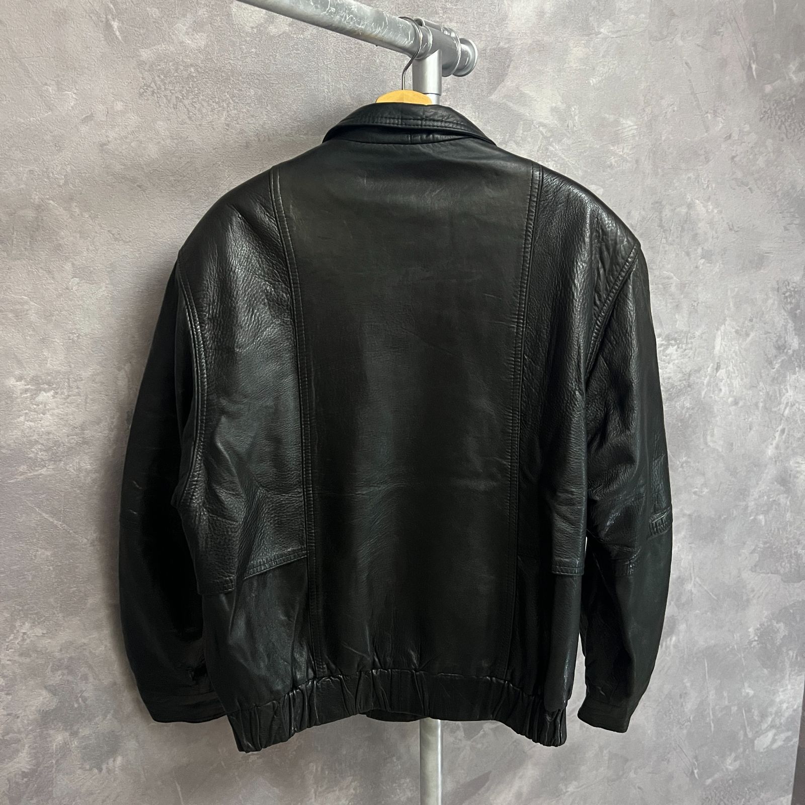 London fog レザージャケット Vintage 90s London Fog Mens Black Leather Bomber Biker Moto Jacket