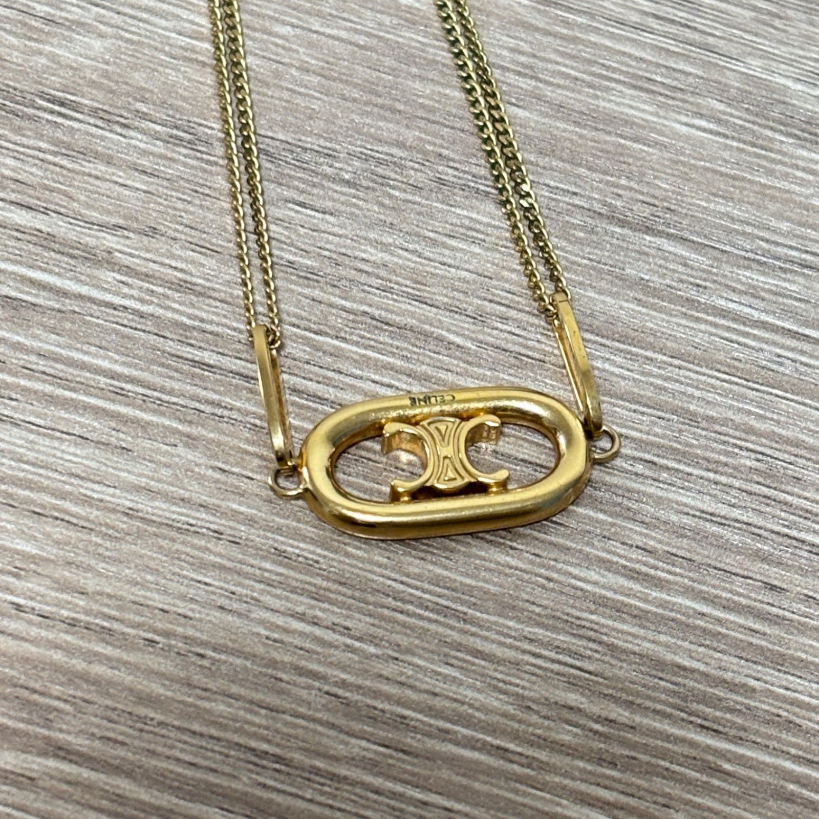 CELINE セリーヌ 2連 ネックレス ゴールド ロゴ トリオンフ チェーン