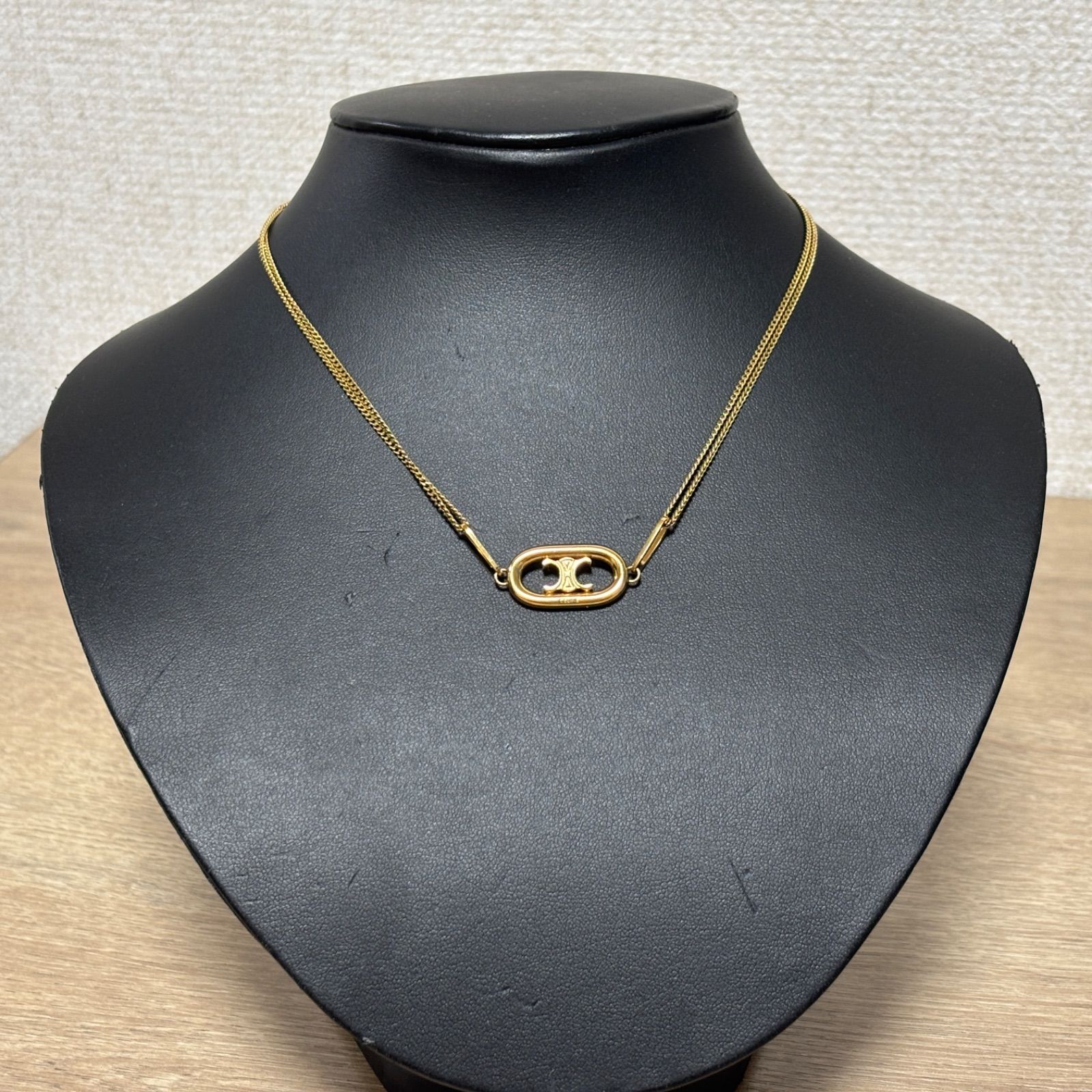 セリーヌ ゴールド 2連ネックレス CELINE セリーヌ 2連 ネックレス ゴールド ロゴ トリオンフ チェーン