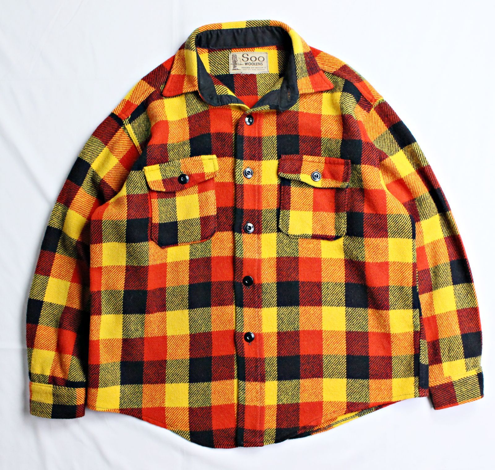 SOO WOOLENS】70s～80s ビンテージ ウールシャツ メルシャツ