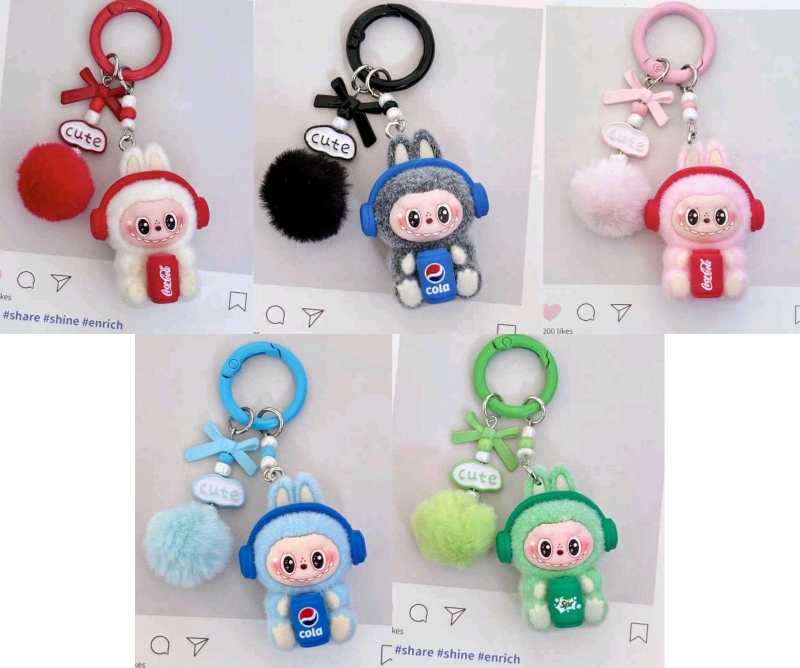 ラブブ ぬいぐるみキーホルダー 5点セット コーラ モコモコポンポン