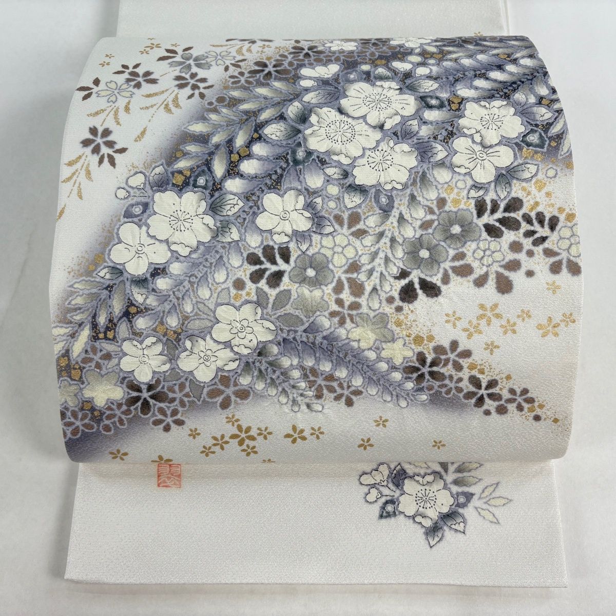 美品】 袋帯 名品 落款 辻が花 金彩 銀通し クリーム お太鼓柄 正絹