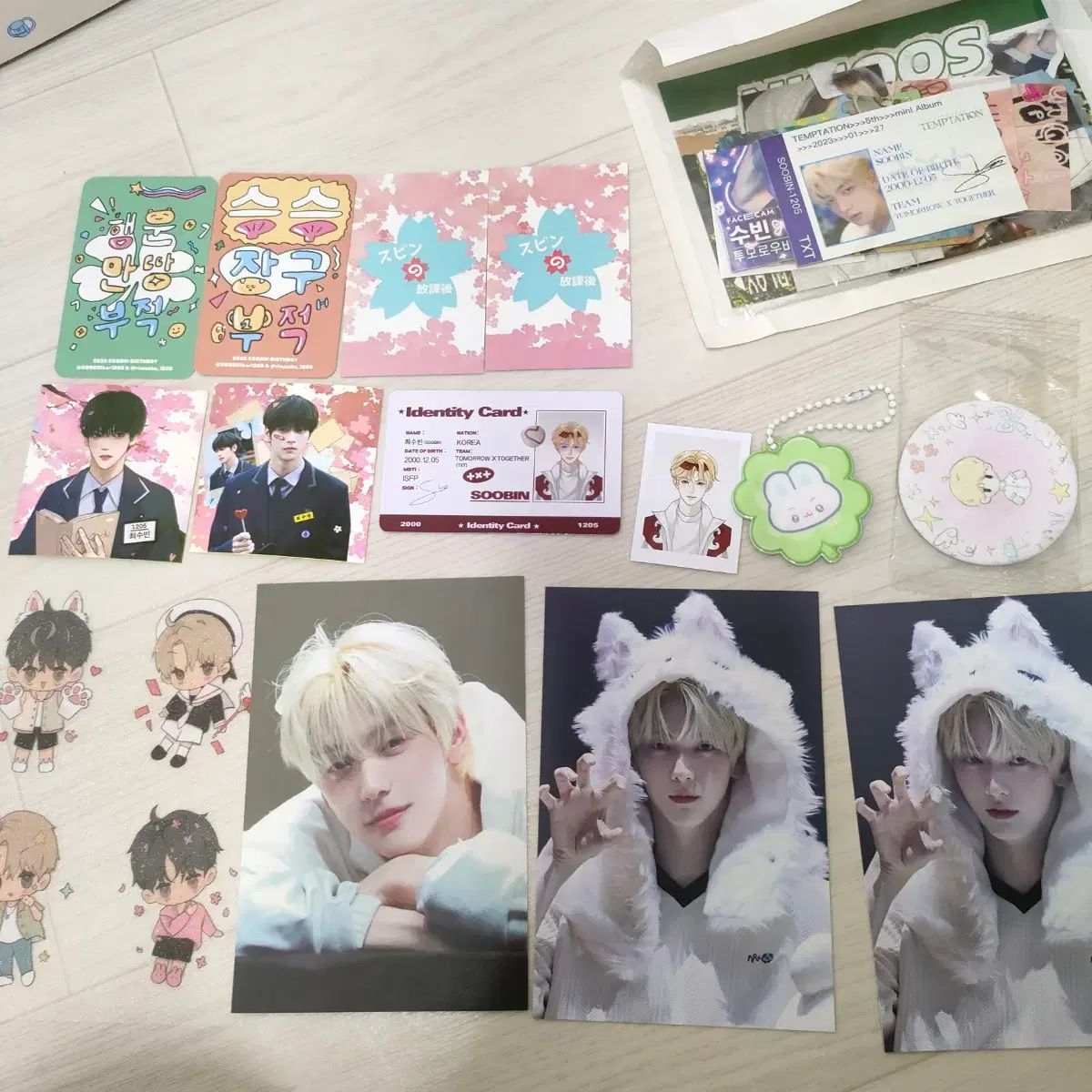 2021年 txt ラッキードロー スビン 3枚セット サイン入りレシート付き TOMORROW X TOGETHER (TXT) スビン 誕生日 センイルカフェ 特典 トレカ