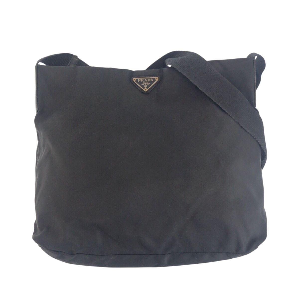 美品 PRADA プラダ テスート 三角ロゴプレート ブラック 黒 シルバー