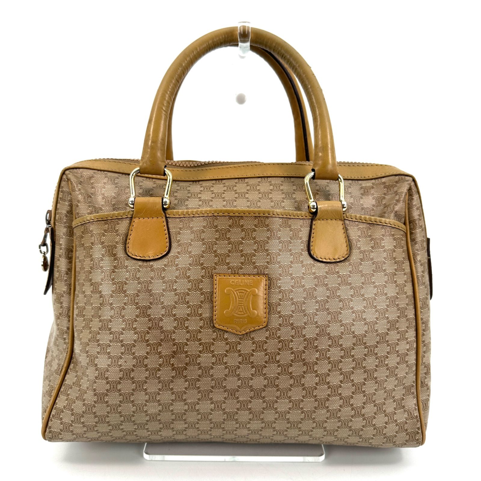 CELINE】マカダム柄 ボストンバッグ ベージュ × ブラウン - メルカリ
