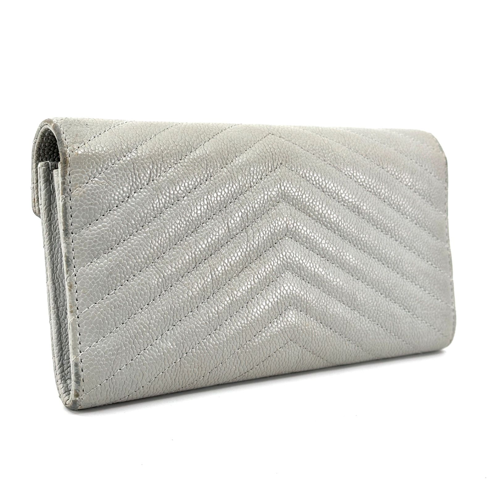 CHANEL（シャネル）】 シェブロン Vステッチ 長財布（グレー／キャビア