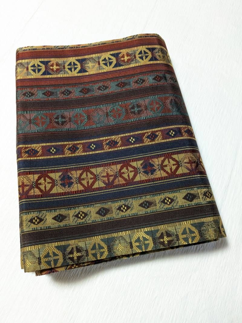 ほぼ未使用☆名古屋帯 幾何学模様 ミックスカラー 名古屋仕立て 正絹