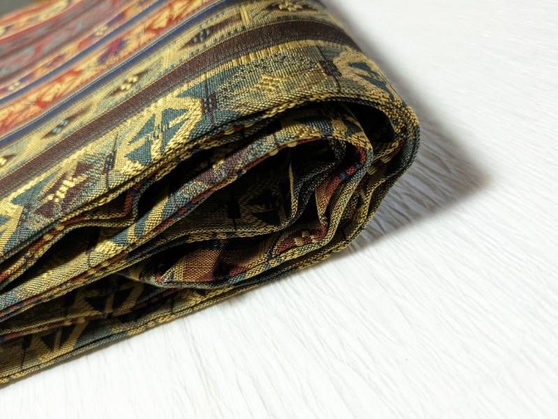 ほぼ未使用☆名古屋帯 幾何学模様 ミックスカラー 名古屋仕立て 正絹