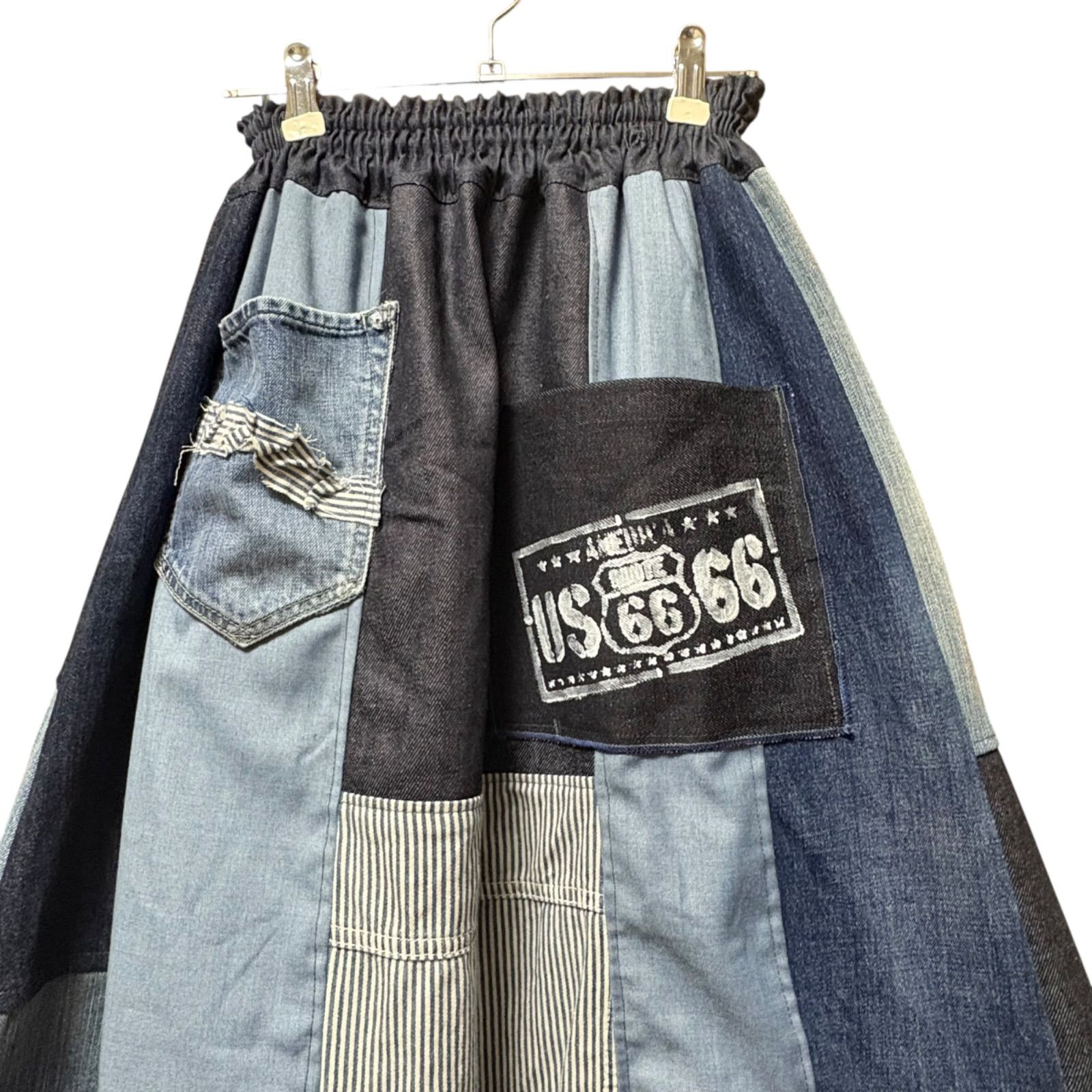 古着デニムリメイク パッチワーク ロングスカート｜90cm丈｜マキシ丈