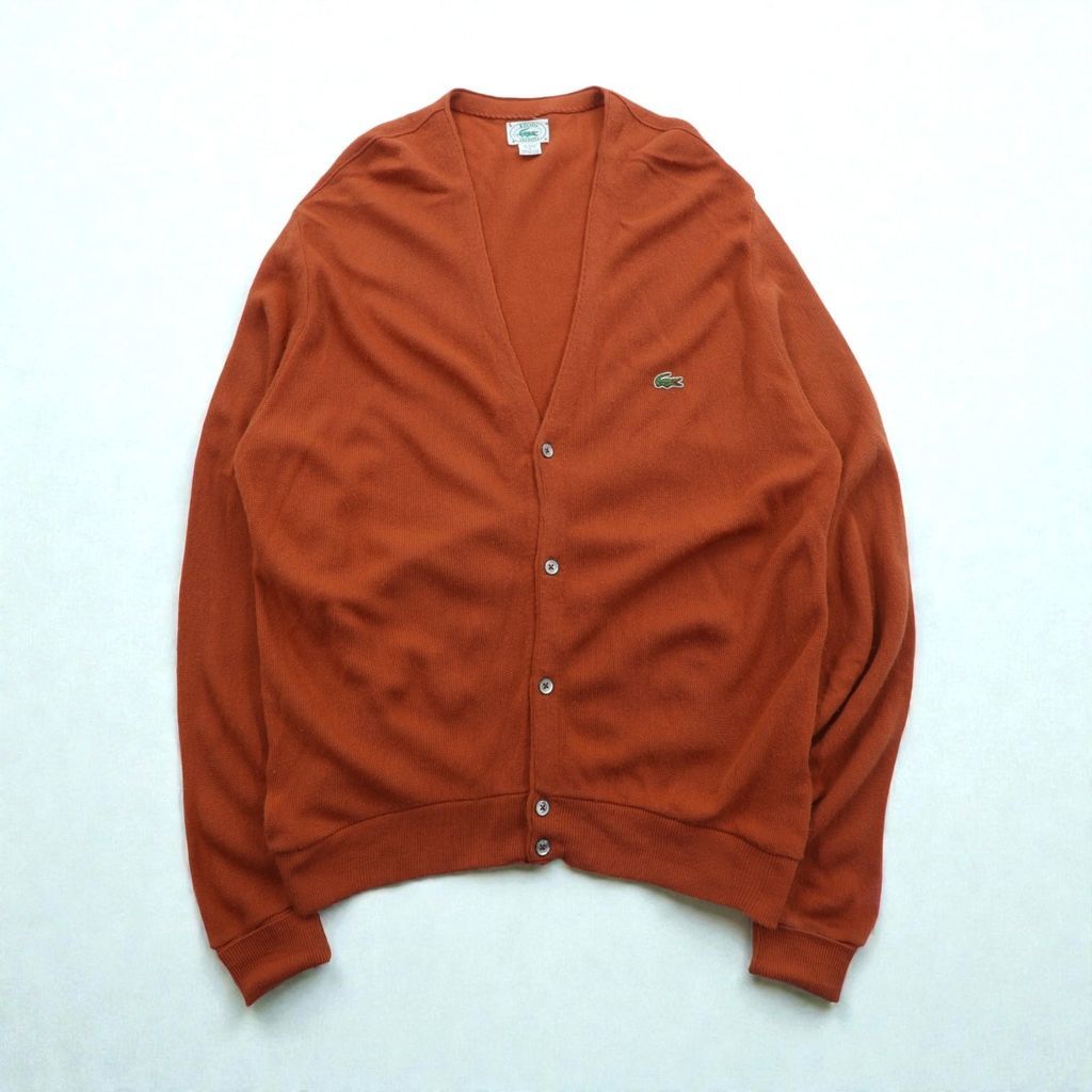 LACOSTE ラコステ カーディガン　朱色　オレンジ　アクリル IZOD LACOSTE 80年代 USA製 ニット カーディガン L オレンジ アクリル
