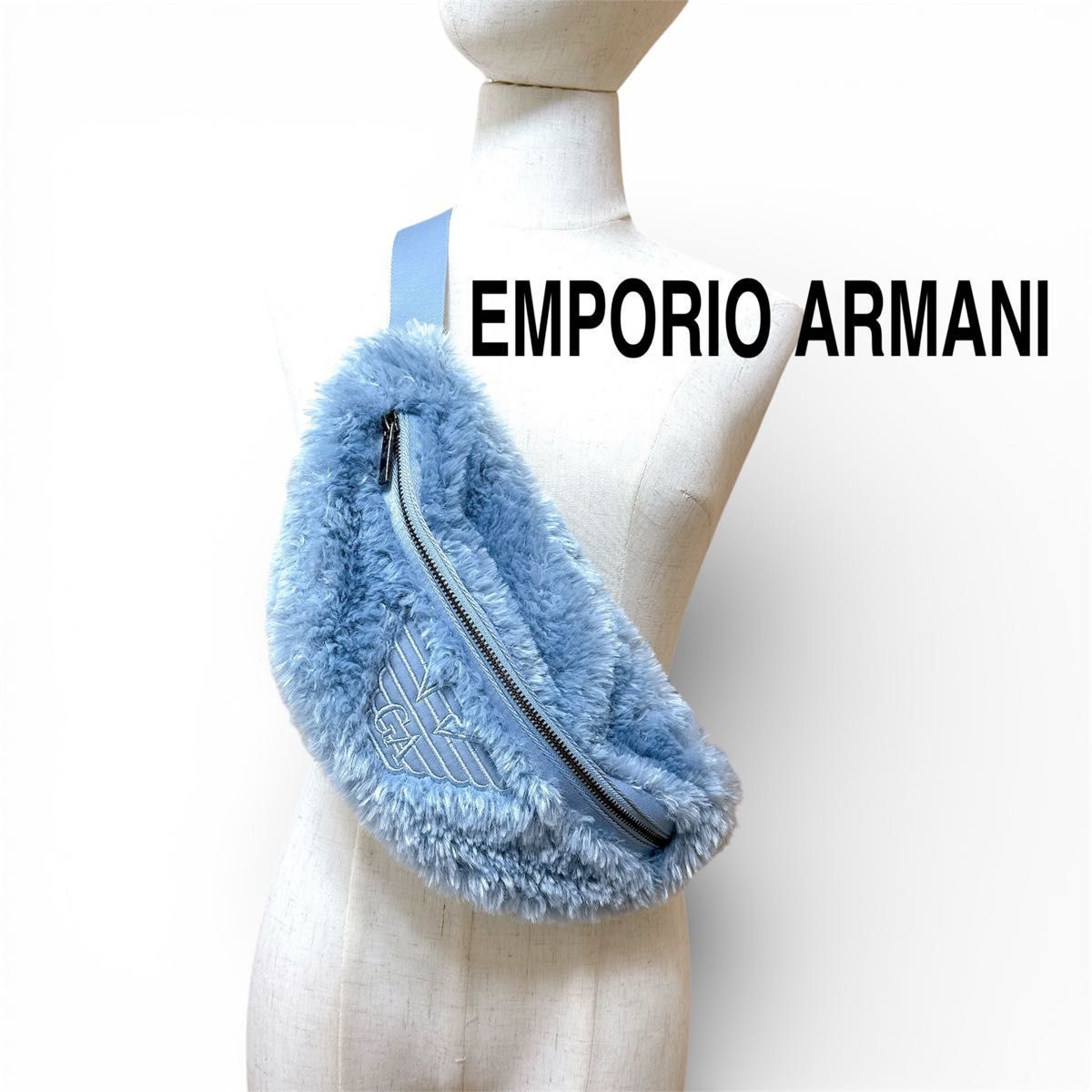 EMPORIO ARMANI エンポリオアルマーニ ファー ショルダーバッグ ブルー系 ボディバッグ