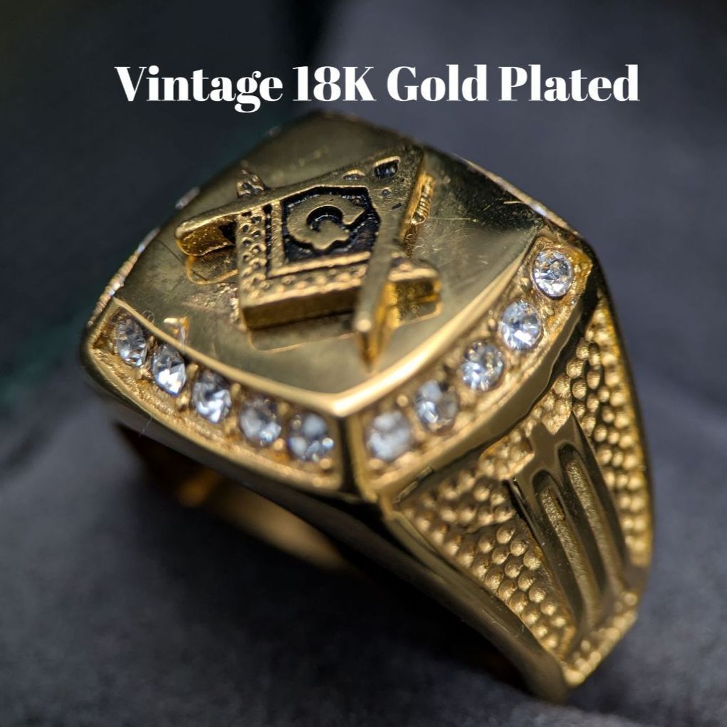 18K ゴールドメッキ ヴィンテージリング 26号14.5gフリーメイソン 