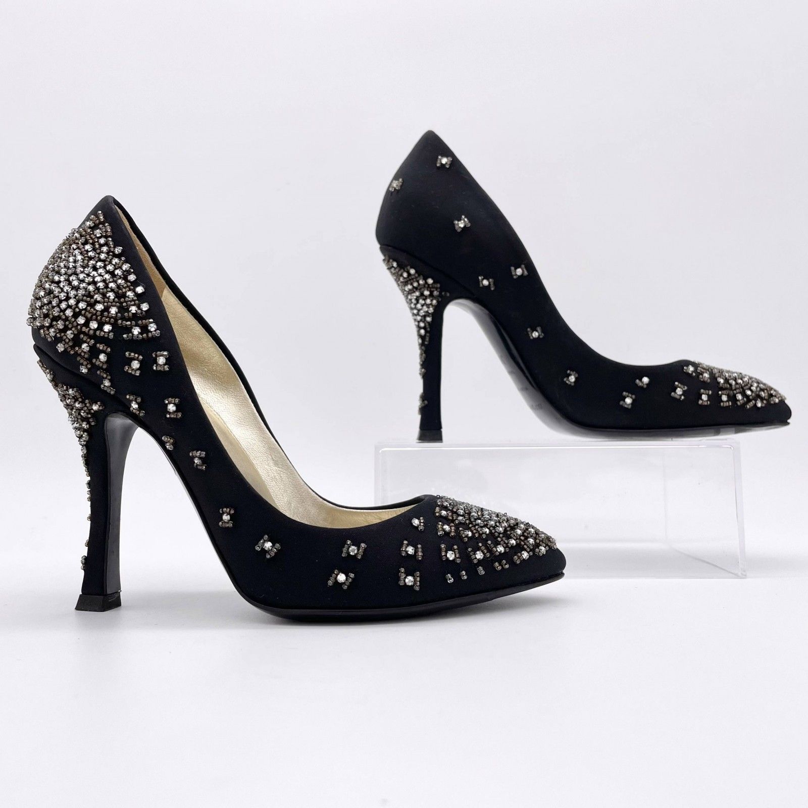 sergio rossi　ビジューブラックパンプス sergio rossi ビジューブラックパンプス ビジュースタッズ ポイン
