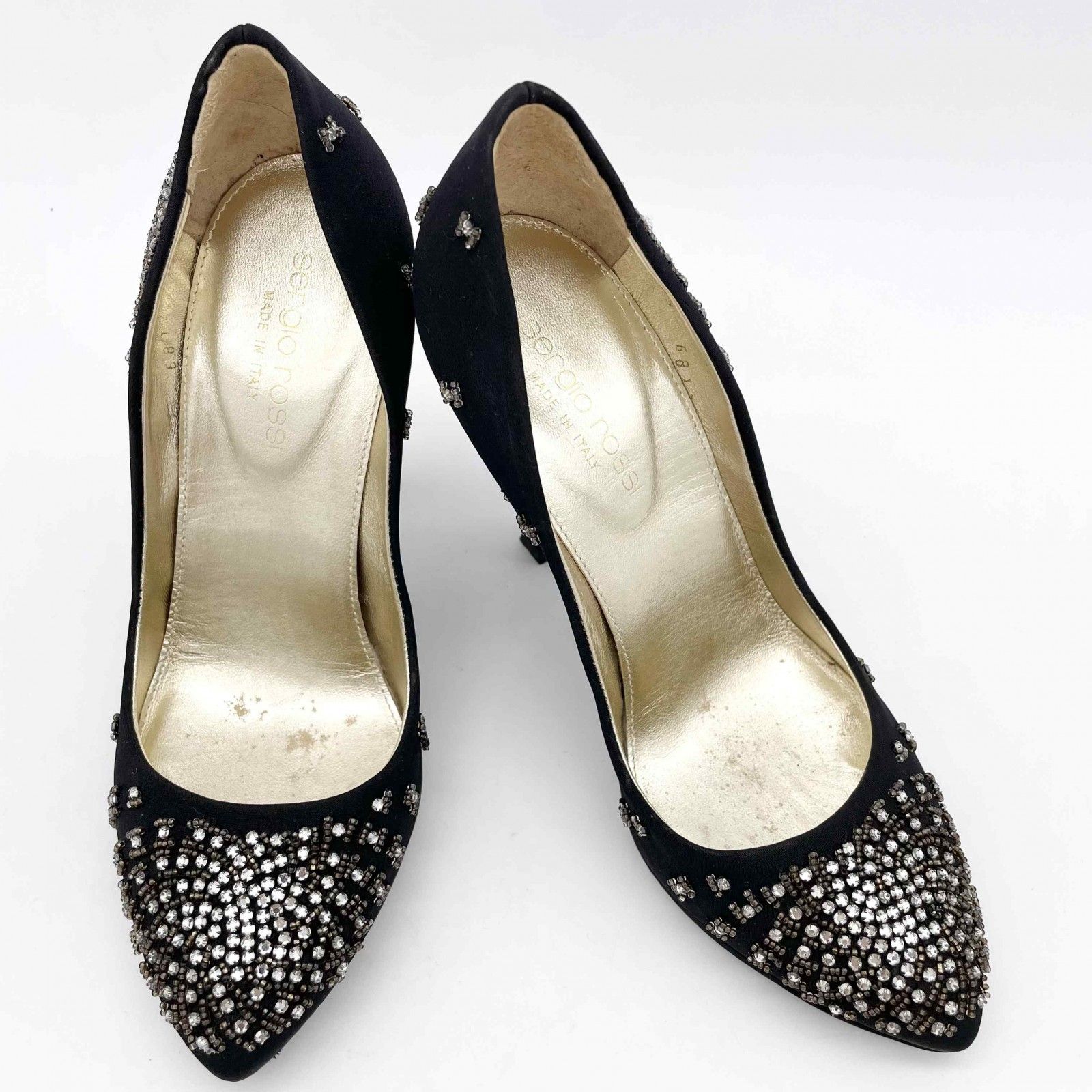 Sergio Rossi ハイヒール ビジュー ビーズ ブラック 1176A - メルカリ