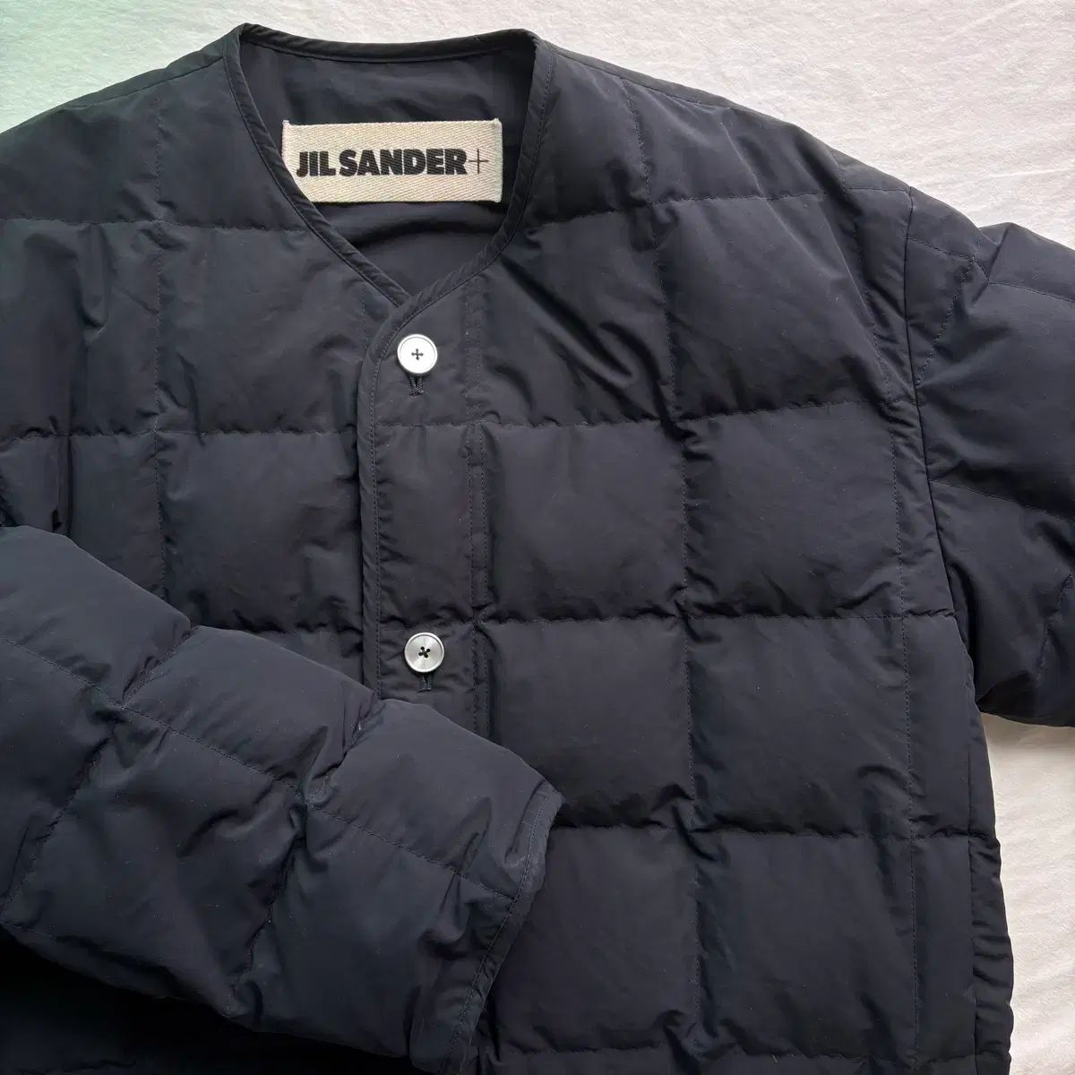 48 ジルサンダー キルト ダウン ボタン ジャケット ネイビー - メルカリ