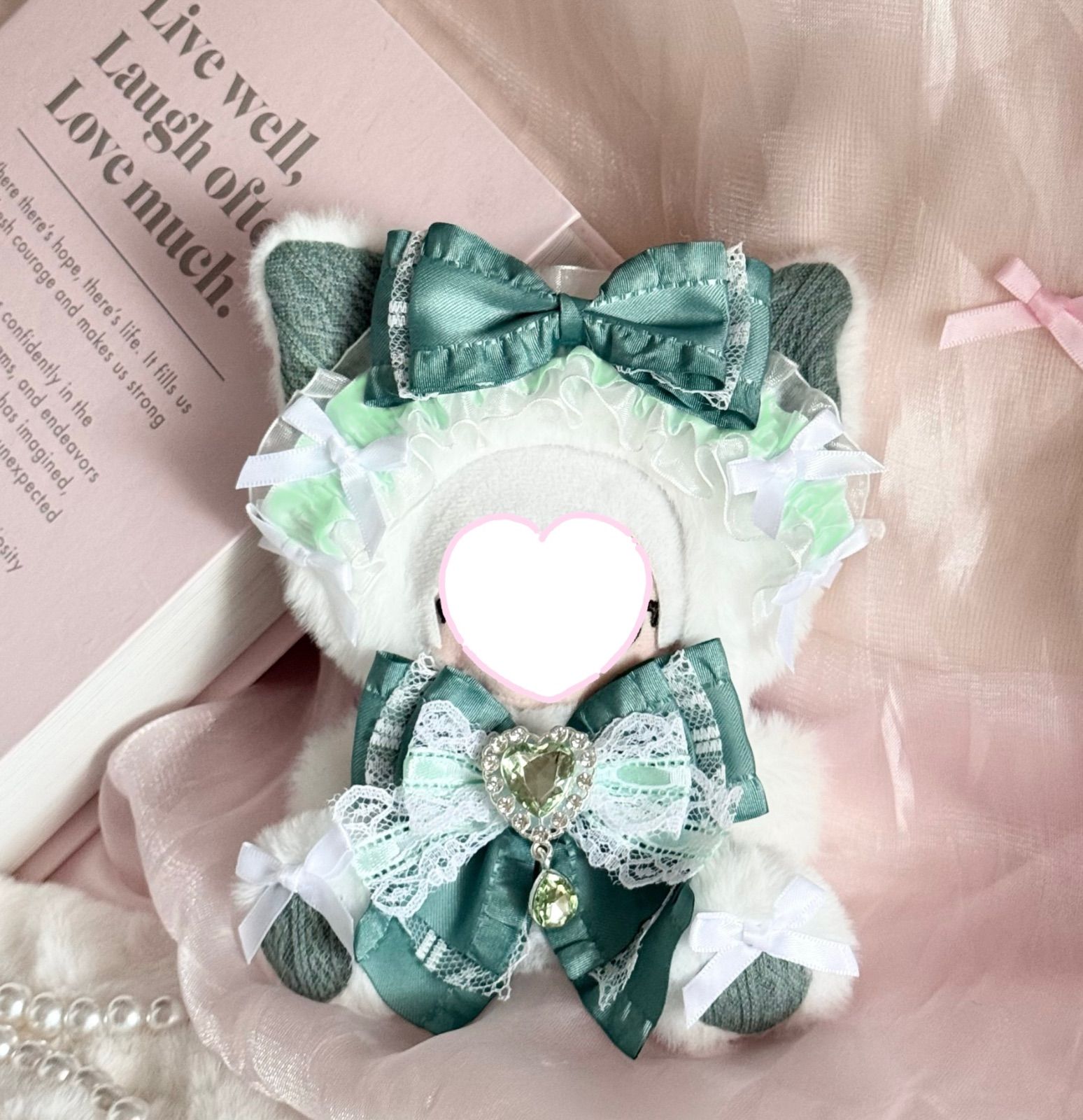 おすわりぬい服　みどりねこちゃん11㎝〜15㎝　30センチ　120センチ　各1点 おすわりぬい服 緑ニットねこちゃん 11㎝〜15㎝ ちびぐるみ にじぬい