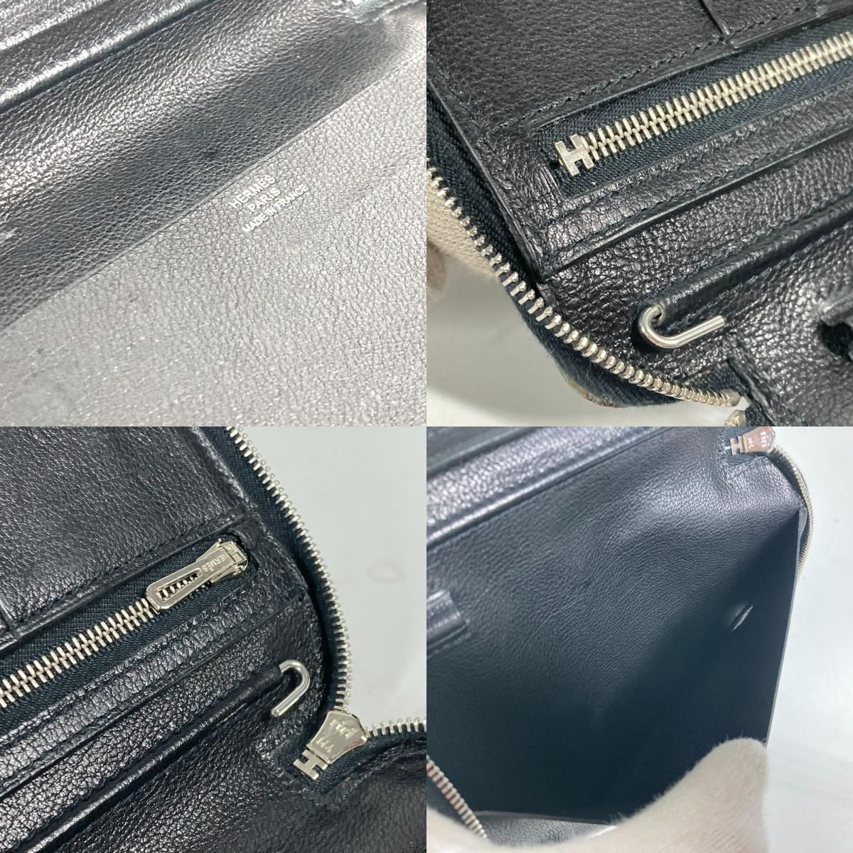 HERMES エルメス 手帳カバー ラウンドファスナー レザー ブラック 