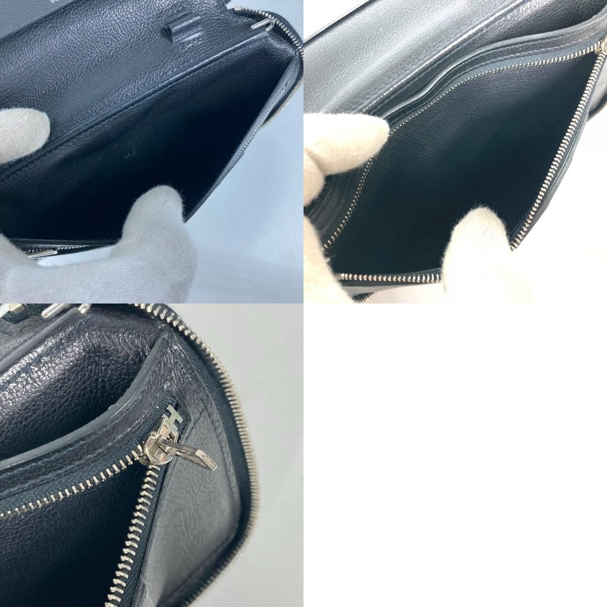 HERMES エルメス 手帳カバー ラウンドファスナー レザー ブラック 