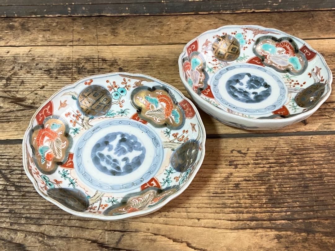 能登蔵出し 古伊万里 色絵 金彩 窓絵文 輪花皿 / 深皿 膾皿 能登蔵出し 古伊万里 色絵 金彩 窓絵文 輪花皿 2 客/ 深皿 膾皿 - メルカリ