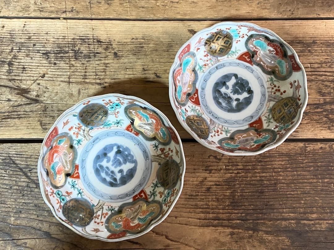 能登蔵出し 古伊万里 色絵 金彩 窓絵文 輪花皿 / 深皿 膾皿 能登蔵出し 古伊万里 色絵 金彩 窓絵文 輪花皿 2 客/ 深皿 膾皿 - メルカリ