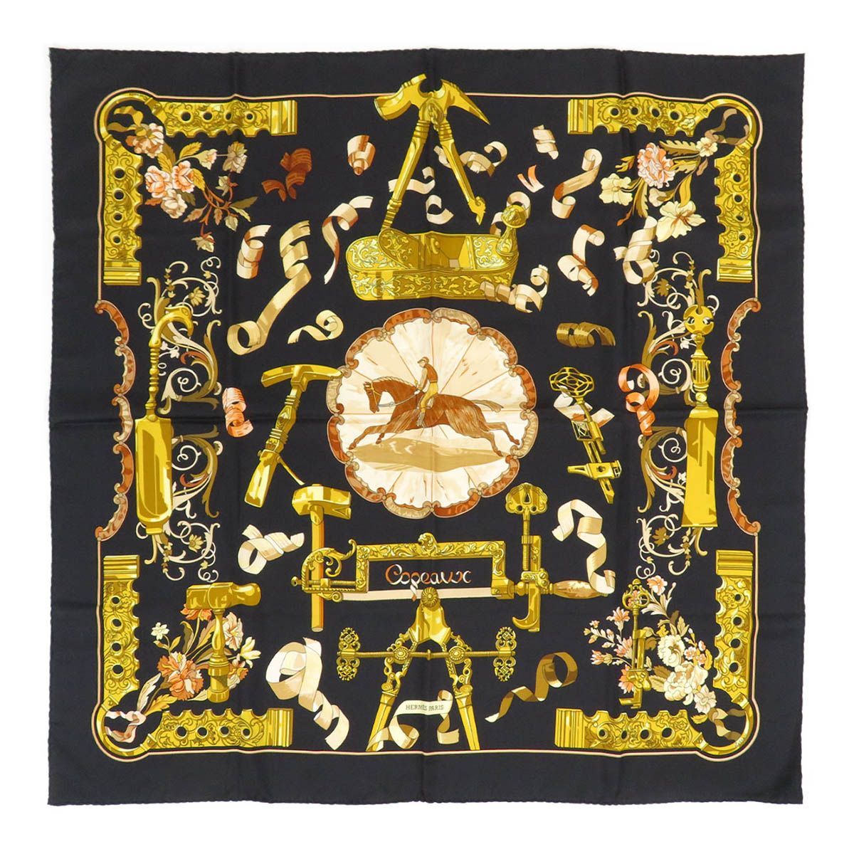 エルメス カレ 90 Copeaux おがくず ユニセックス ブラック HERMES