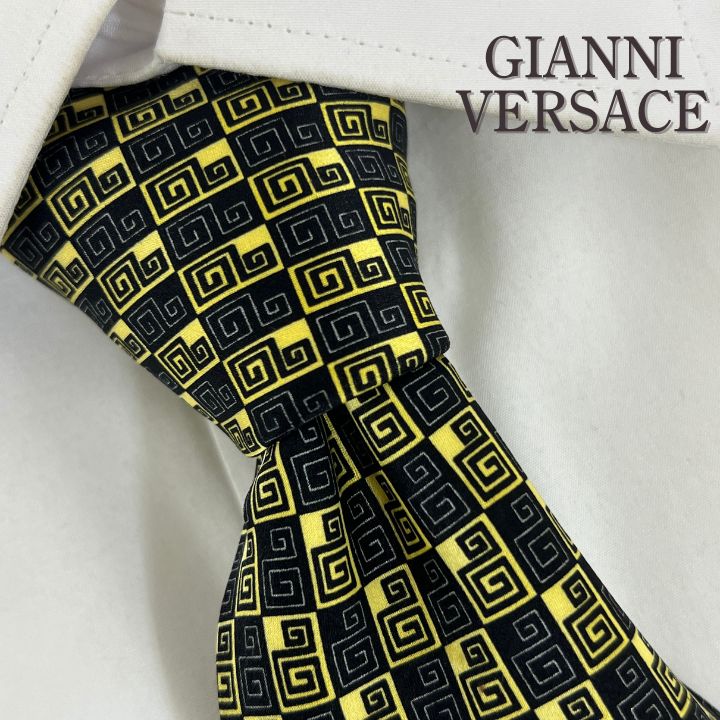 美品 ヴェルサーチ ネクタイ シルク メデューサ ロゴ グレカ ブロックチェック 美品》GIANNI VERSACE (ジャンニヴェルサーチ) シルクネクタイ