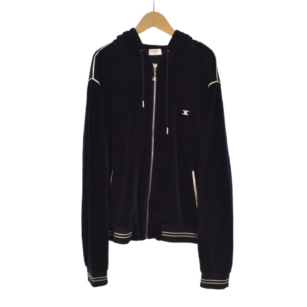 CELINE セリーヌ トリオンフ ジップアップパーカー ベロア ブラック L セリーヌ CELINE トリオンフ ベロア ジップアップ パーカー フーディー