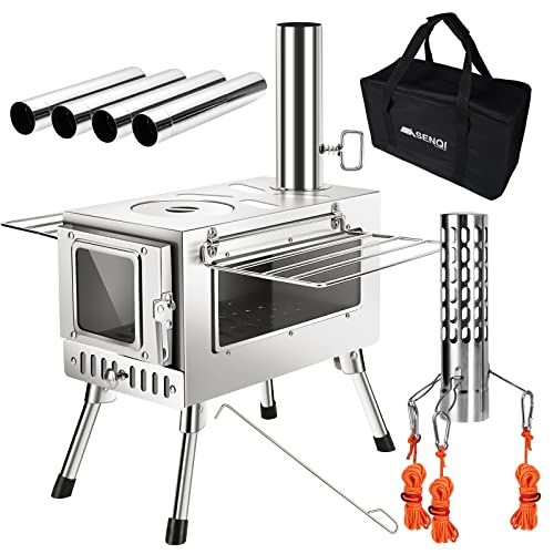 SENQI 折りたたみ薪ストーブ コンパクト SENQI 薪ストーブ 折りたたみ キャンプ 耐熱ガラス・煙突・スパーク