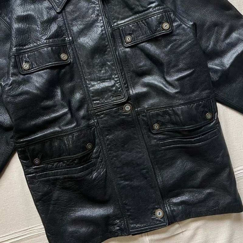 希少 90s vintage ヴィンテージ古着 羊本革 ブラック 黒 リアルレザー