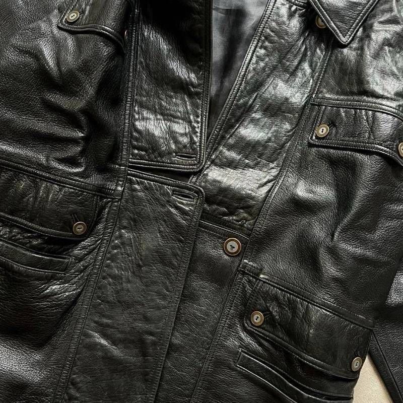 希少 90s vintage ヴィンテージ古着 羊本革 ブラック 黒 リアルレザー
