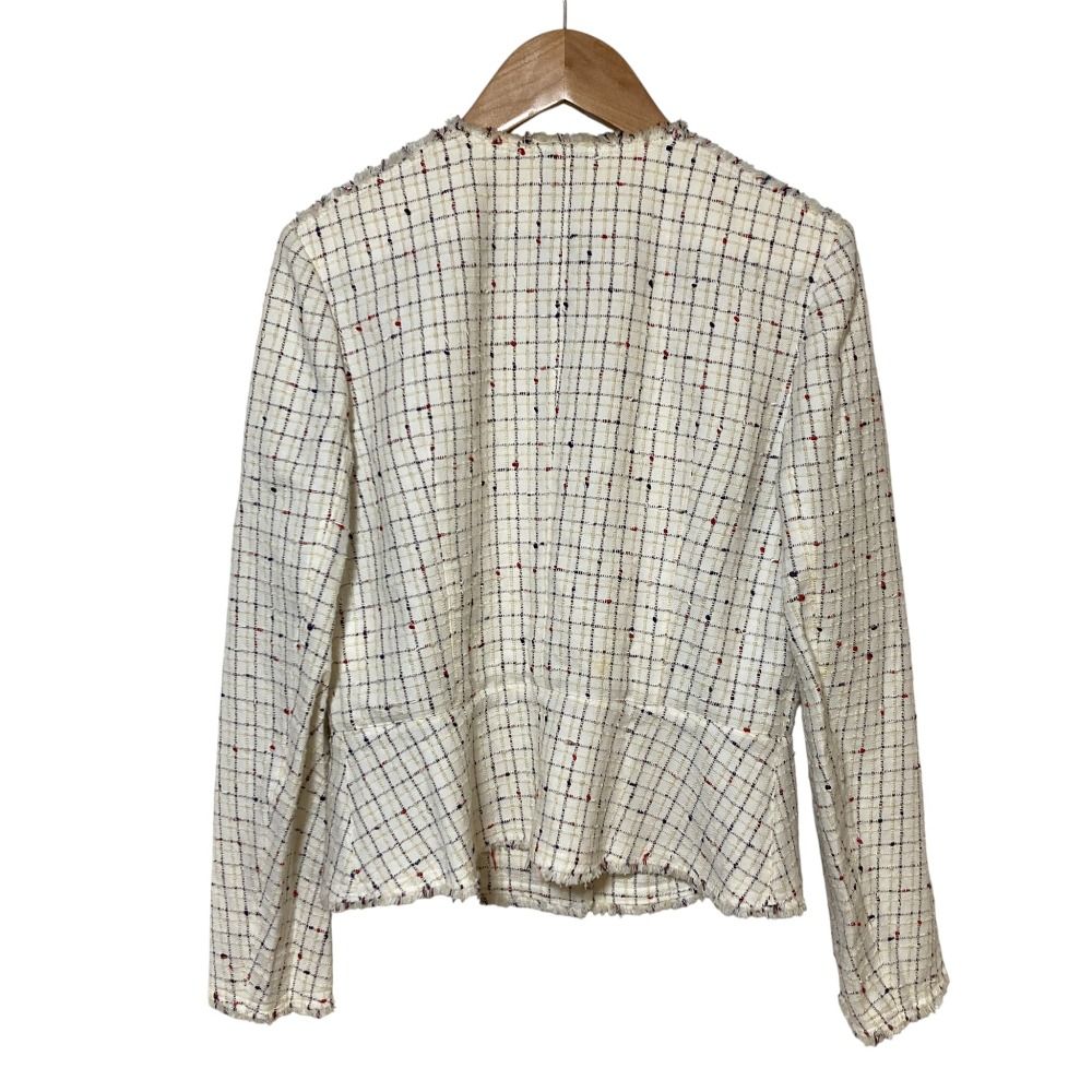 エポカ　未使用品　ツイード　チェック　ノーカラー　サイズ40(L) エポカ EPOCA ツイード ジャケット コットン混 チェック スナップ