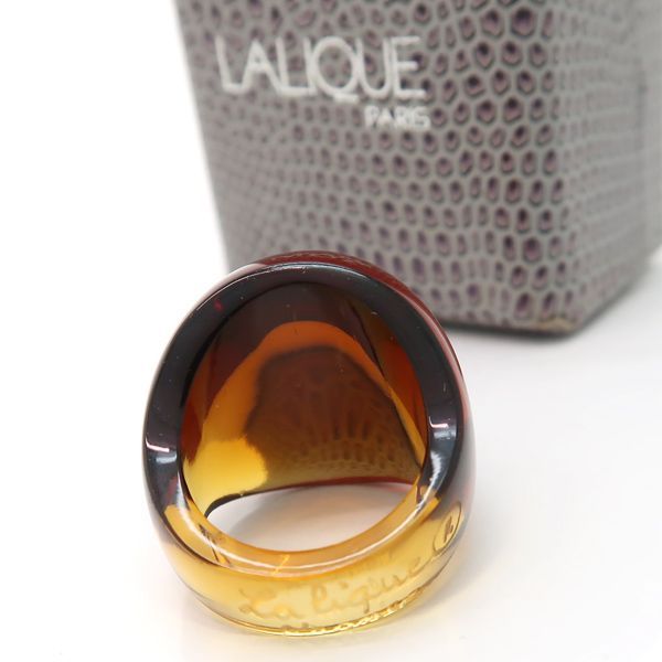 LALIQUE カボションリング アンバーカラー 指輪 クリスタル 約11号 箱