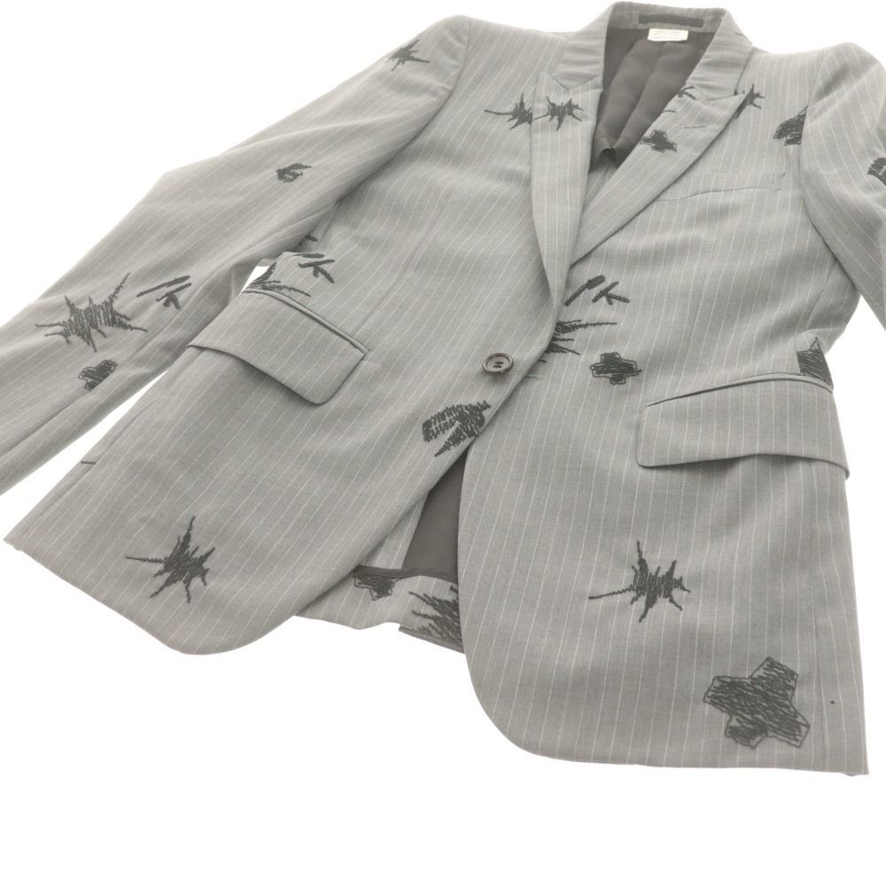 コムデギャルソンオムプリュス ジャケット S グレー ストライプ □ コムデギャルソンオムプリュス テーラードジャケット ブレザー