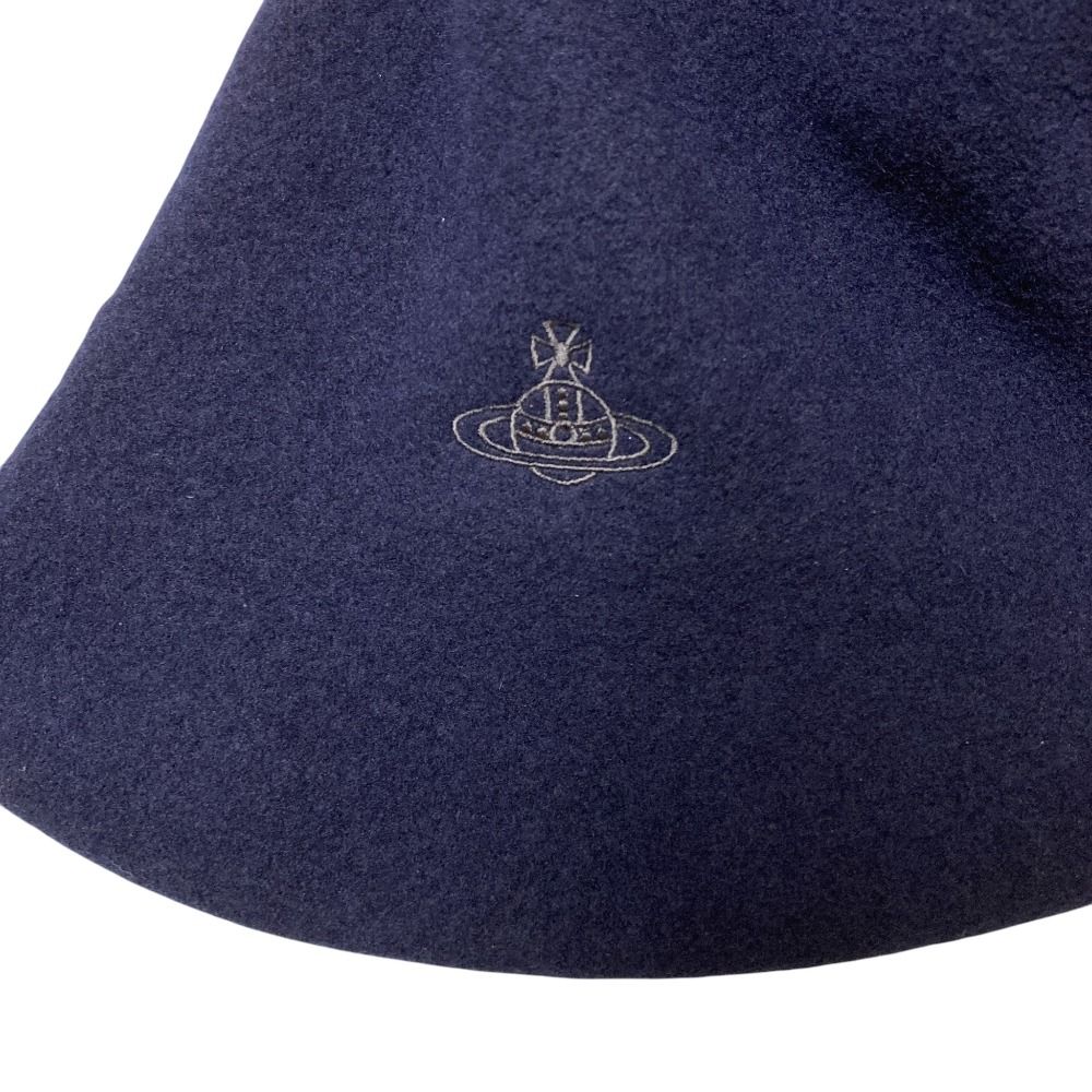 美品✨ ヴィヴィアン　帽子　ハット　オーブ 刺繍　バスククロッシェ　紺　S〜M 美品 Vivienne Westwood ヴィヴィアンウエストウッド オーブ刺繍