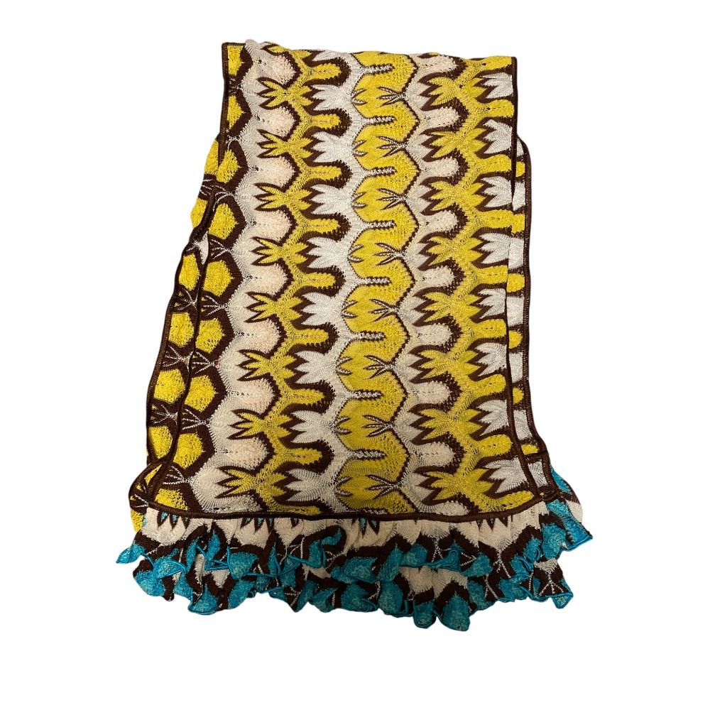 MISSONI ミッソーニ ストール レディース 【古着】【中古】 美品 MISSONI ミッソーニ 総柄 マフラー ストール イエロー ブラウン