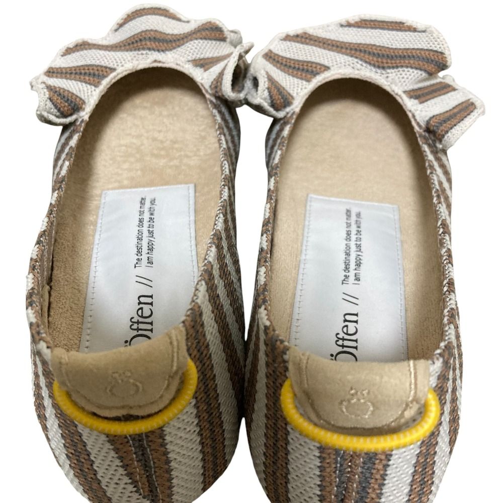 美品 Offen オッフェン pointed-FRIN ストライプ フリル フラット