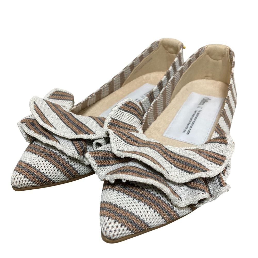 美品 Offen オッフェン pointed-FRIN ストライプ フリル フラット