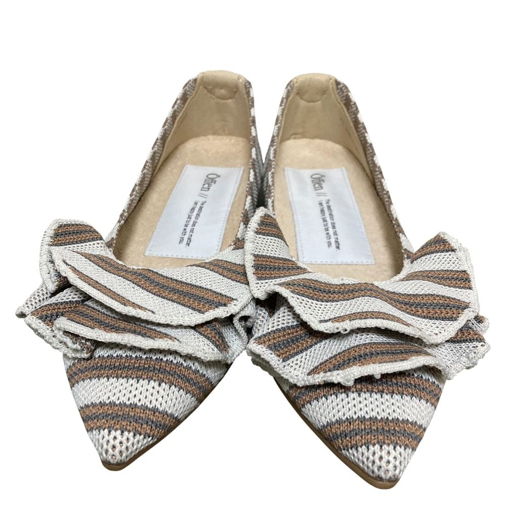 美品 Offen オッフェン pointed-FRIN ストライプ フリル フラット