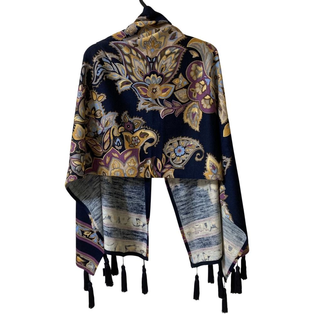 美品 LEONARD レオナール フラワープリント ウール シルク フリンジ