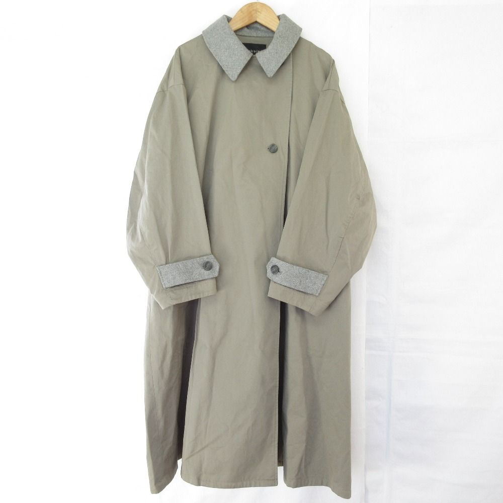 美品 mizuiro ind ミズイロインド 異素材コンビ ロングコート カーキ