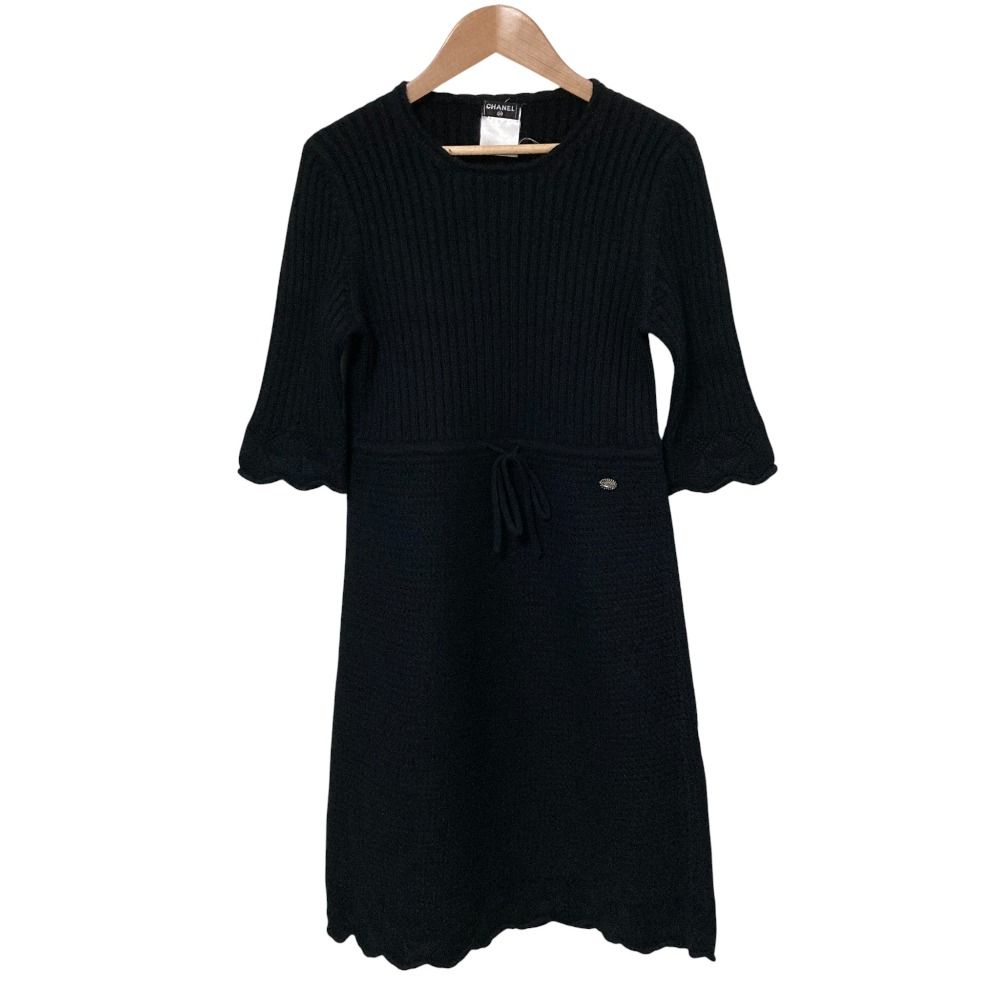 美品 08A CHANEL シャネル スカラップ カシミヤニット ワンピース