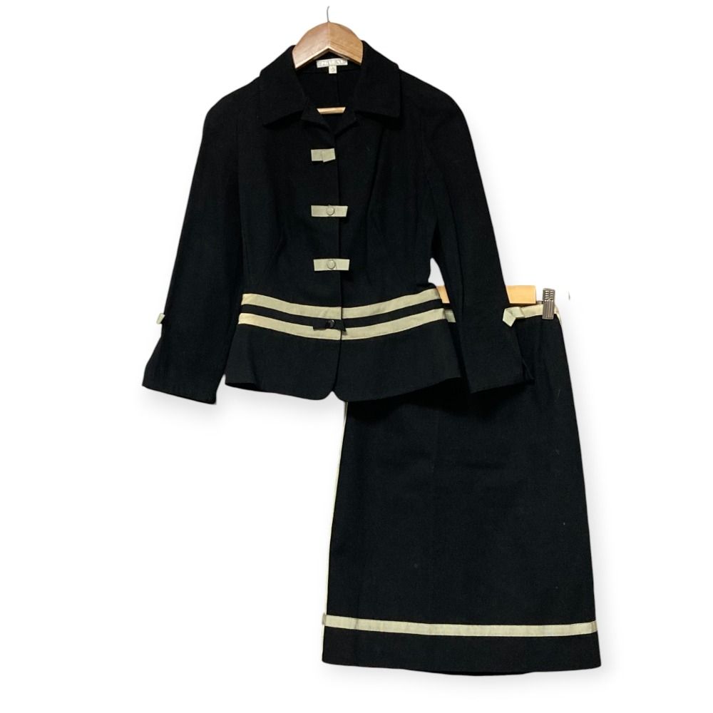 良品 PAULE KA ポールカ リボン バイカラー ジャケット ひざ丈