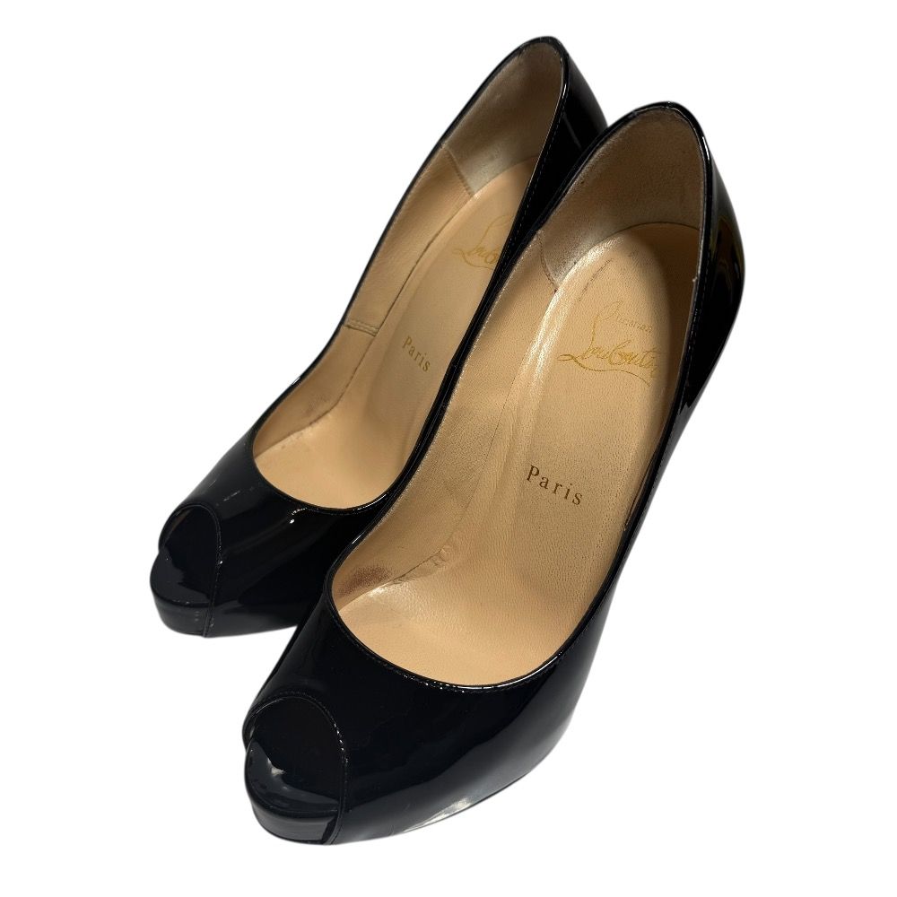 【美品】ルブタン パンプス ブラック パテントレザー ヒール 23.5cm相当 美品 Christian Louboutin クリスチャンルブタン パテントレザー