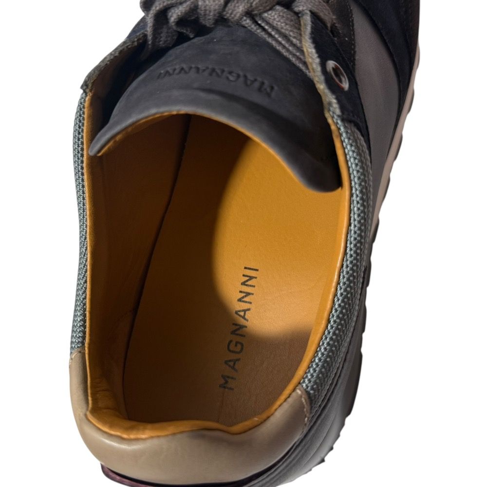  マグナーニ レザー スエード スニーカー 40 25 cm ネイビー ブラウン メンズ 古着 スニーカー 靴