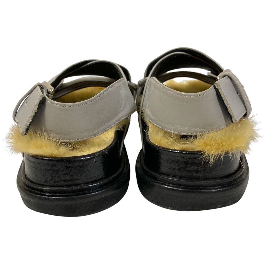 良品 MARNI マルニ フラット ファー クロスストラップ サンダル 約21.5