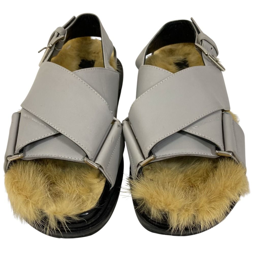 良品 MARNI マルニ フラット ファー クロスストラップ サンダル 約21.5